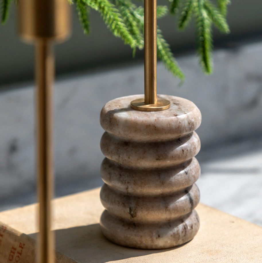 Novi Gold Candlesticks – Beige Marble (Set of 2)