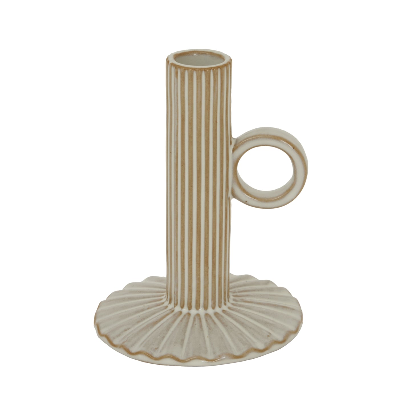 Alora Ceramic Taper Candle Holder with Handle (White)