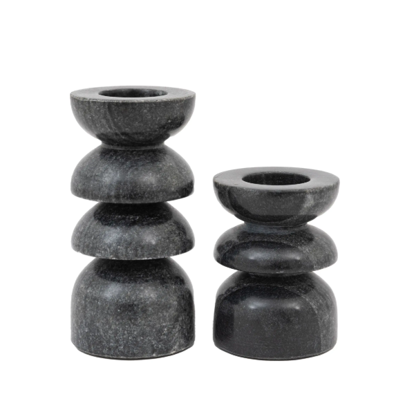 Azuaga Grey Marble Candlesticks (Set of 2)