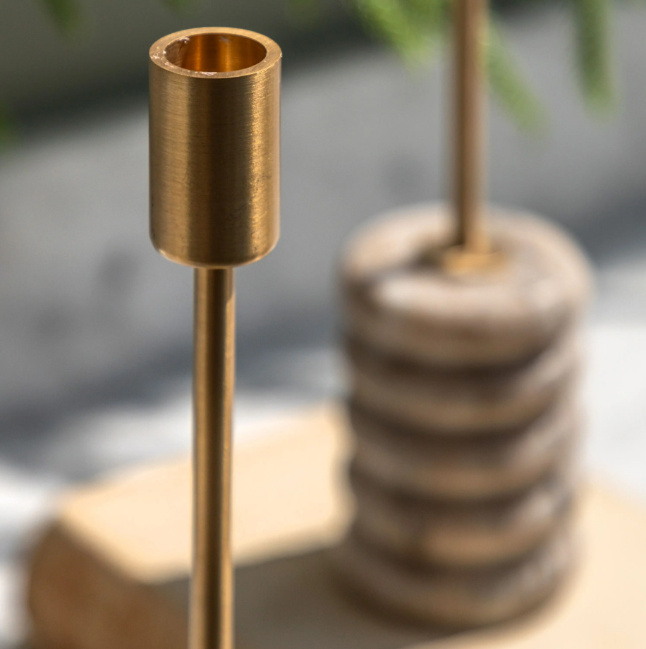 Novi Gold Candlesticks – Beige Marble (Set of 2)