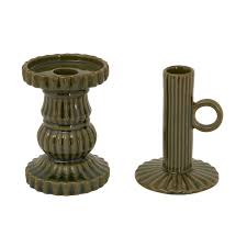 Alora Ceramic Candle Holder Set (Set of 2 - Olive)